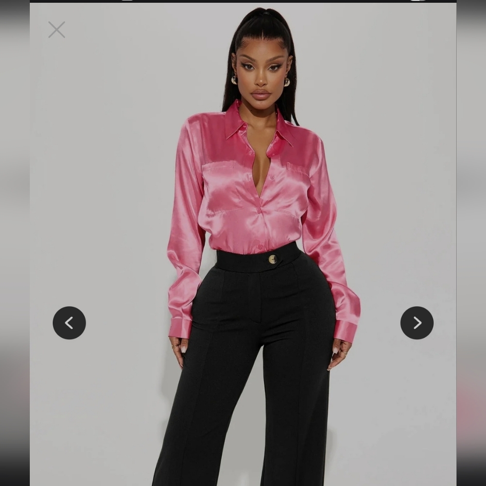 Fashion Nova You Better Work Satin Shirt - Picture 2 of 3